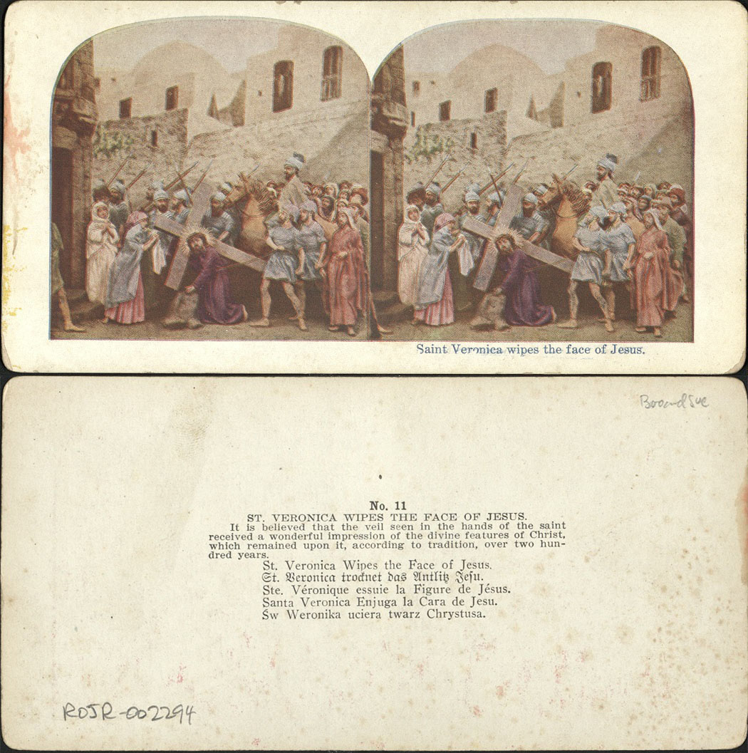 Saint Veronica wipes the face of Jesus.